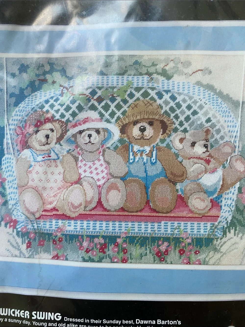 NWOT 1988 Dimensions Needlepoint 'Bears on Wicker Swing' Pattern - unopened